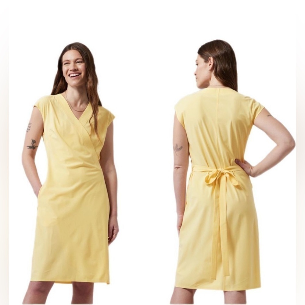 ATHLETA Newport Wrap Dress SIZE XS/ P Striped YELLOW
